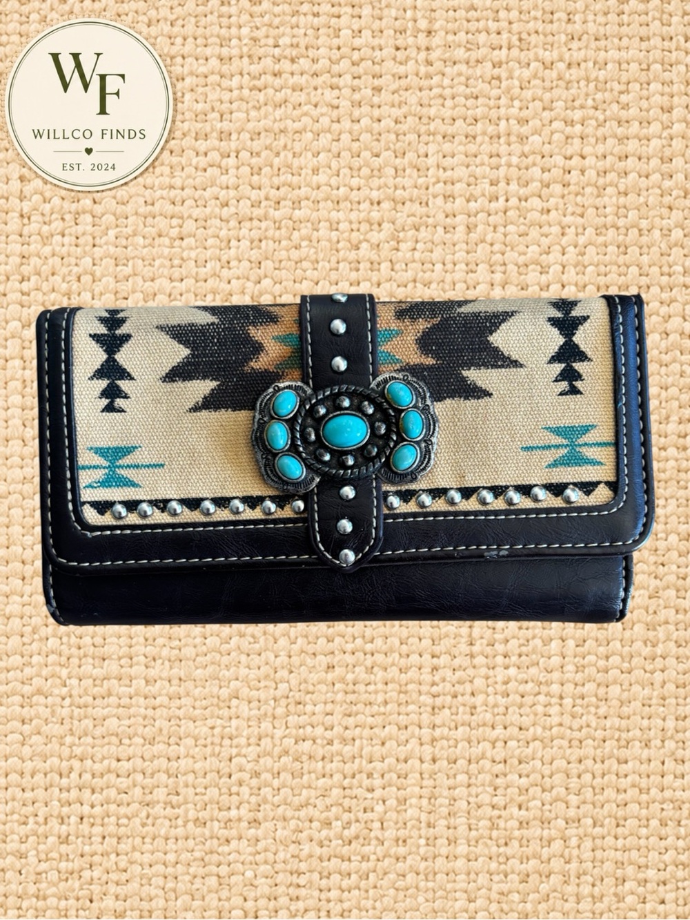 Montana West Western Wallet Brown Aztec Turquoise Concho Studded Bifold